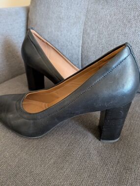 Clarks Black Leather Block Heel Pumps